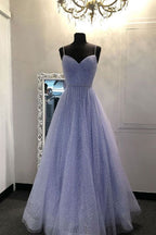 Sweetheart Tulle Sequin Long Classy Prom Dress Purple Classy Dress