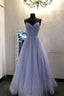 Sweetheart Tulle Sequin Long Classy Prom Dress Purple Classy Dress