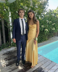 Sweetheart Yellow Long Sheath Prom Dress With Split