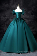 Teal A-Line Off The Shoulder Satin Long Evening Prom Dress, Elegant Evening Dress