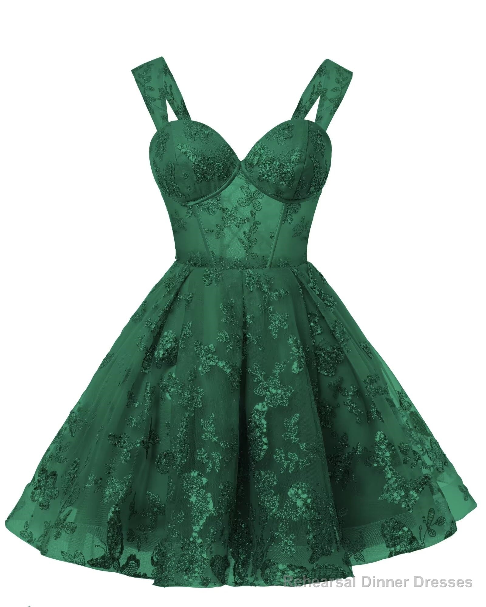 Teens Sparkly Tulle Emerald Green Homecoming Dresses Spaghetti Straps Short Cocktail Party Prom Dress Secondary image