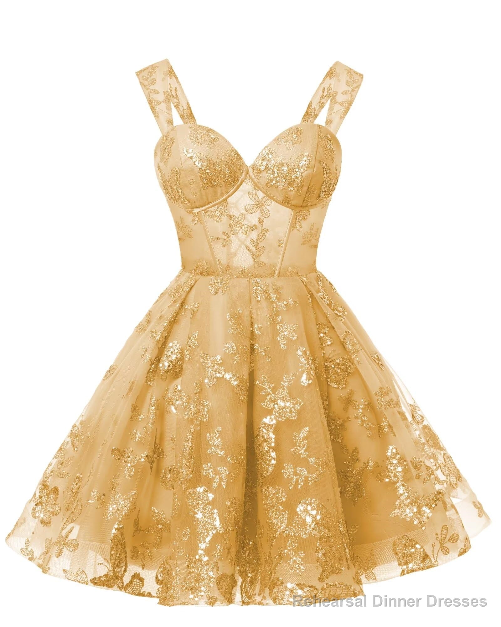 Teens Sparkly Tulle Gold Homecoming Dresses Spaghetti Straps Short Cocktail Party Prom Dress Main image