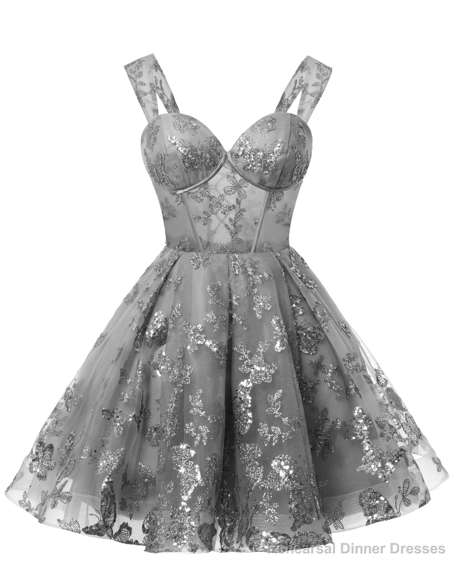 Teens Sparkly Tulle Gray Homecoming Dresses Spaghetti Straps Short Cocktail Party Prom Dress Main image
