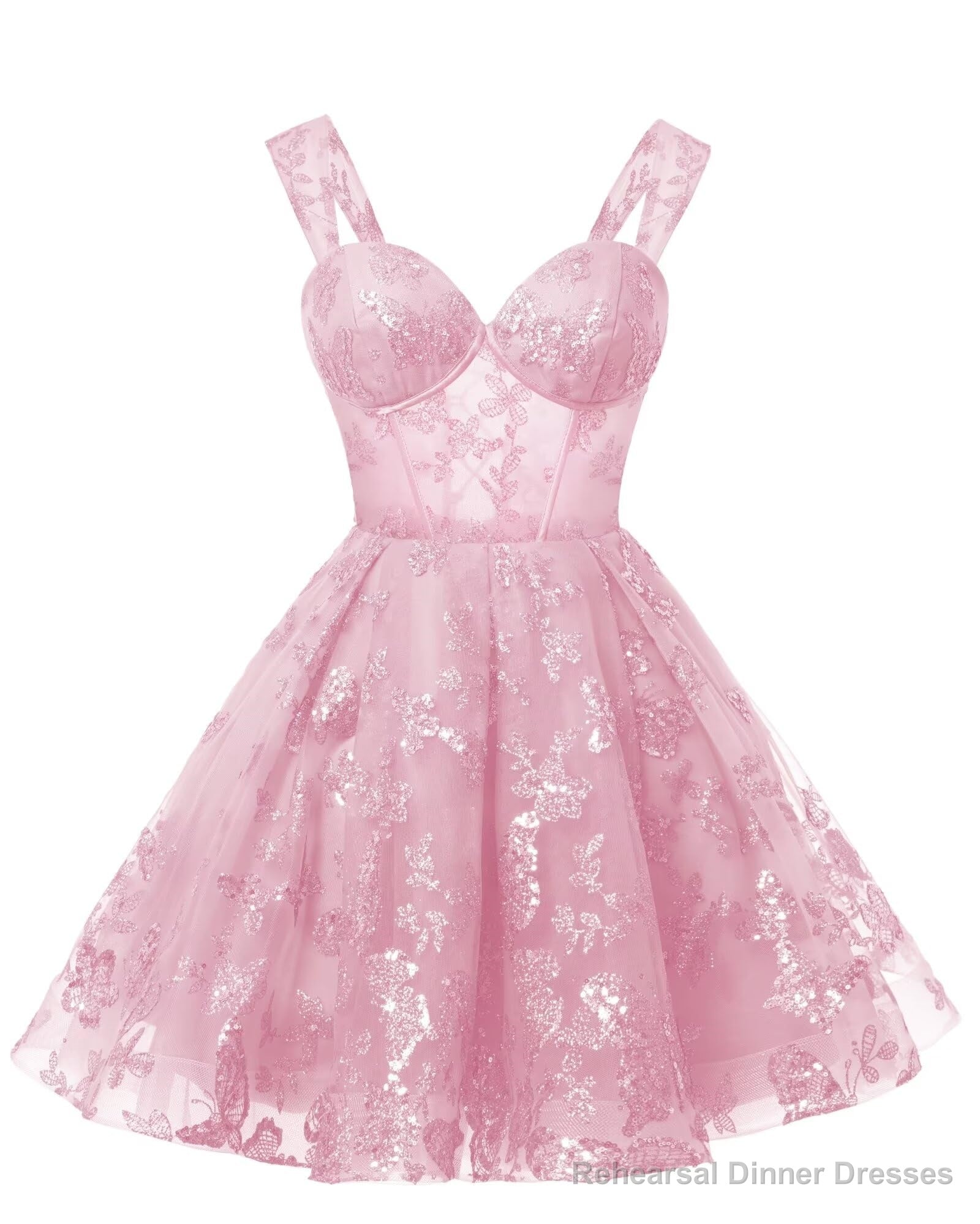 Teens Sparkly Tulle Light Pink Homecoming Dresses Spaghetti Straps Short Cocktail Party Prom Dress Main image