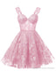 Teens Sparkly Tulle Light Pink Homecoming Dresses Spaghetti Straps Short Cocktail Party Prom Dress