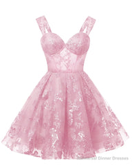 Teens Sparkly Tulle Light Pink Homecoming Dresses Spaghetti Straps Short Cocktail Party Prom Dress