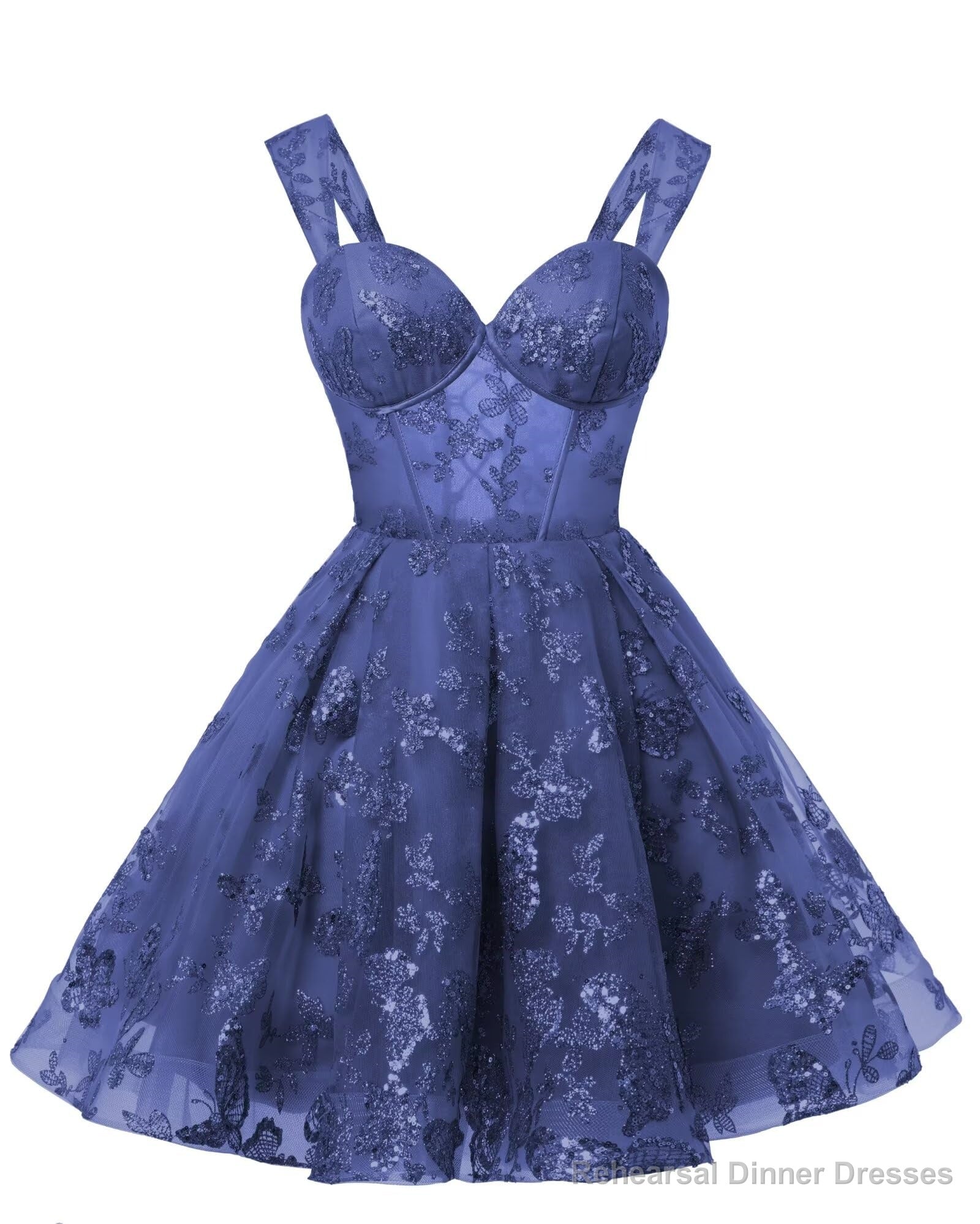Teens Sparkly Tulle Navy Blue Homecoming Dresses Spaghetti Straps Short Cocktail Party Prom Dress Secondary image