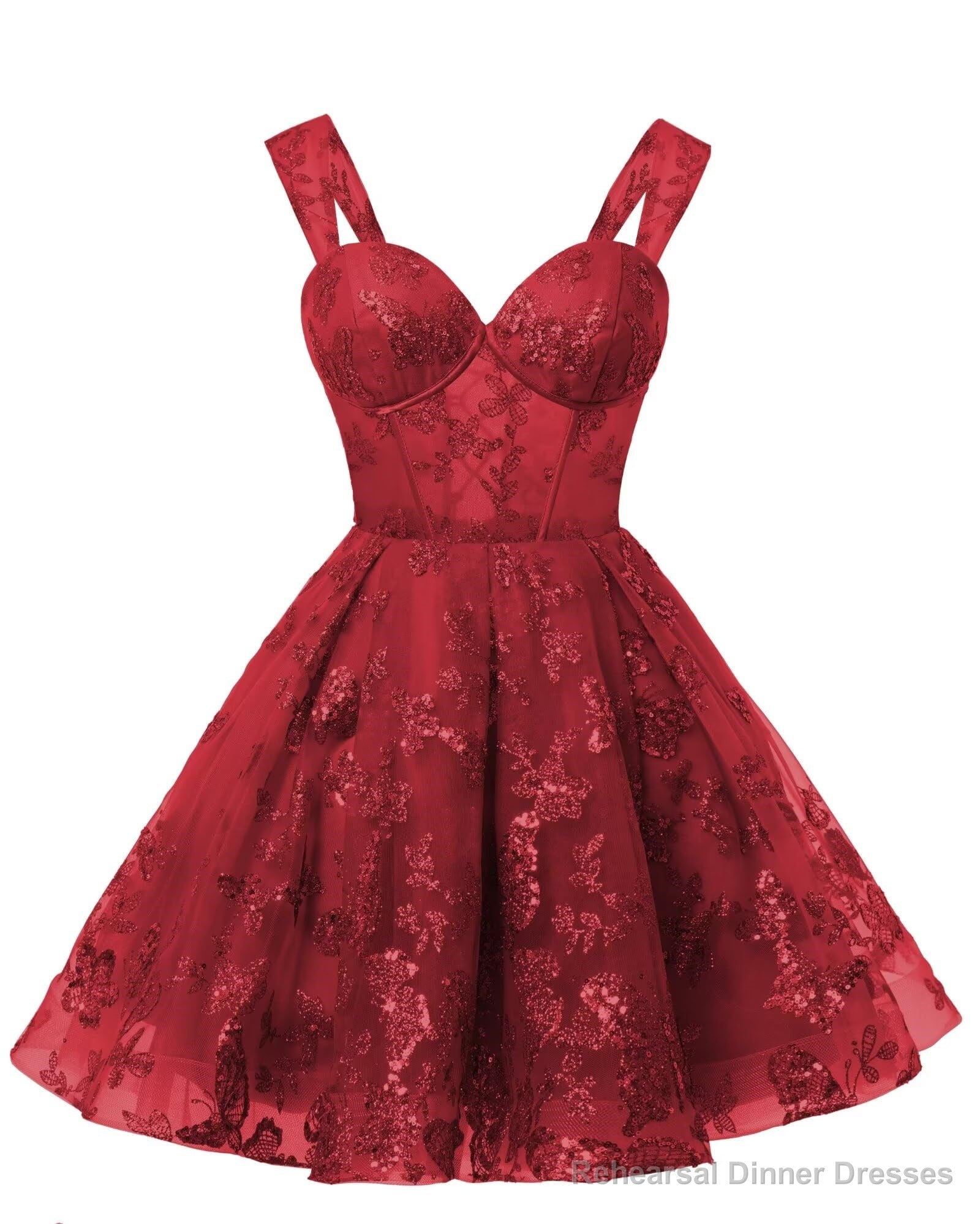 Teens Sparkly Tulle Red Homecoming Dresses Spaghetti Straps Short Cocktail Party Prom Dress Main image