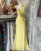 Temperament Yellow Mermaid Halter Neck Sequin Diamond Long Evening Prom Dress Birthday Dress