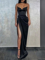Thin Straps Simple Classy Prom Gowns With Leg Slit Side