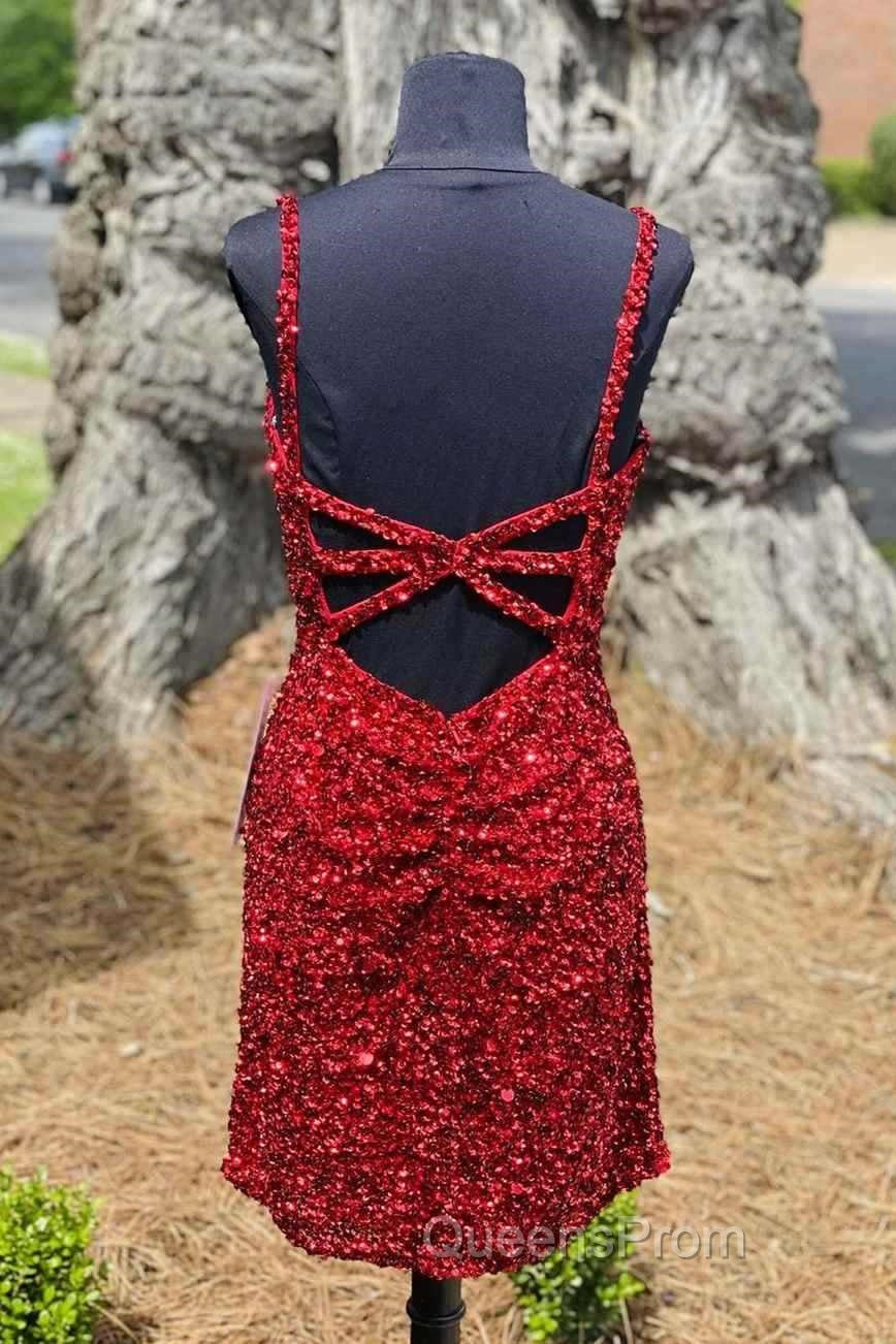 Tight Wine Red Sequins Short Homecoming Dress Party Gown Secondary image
