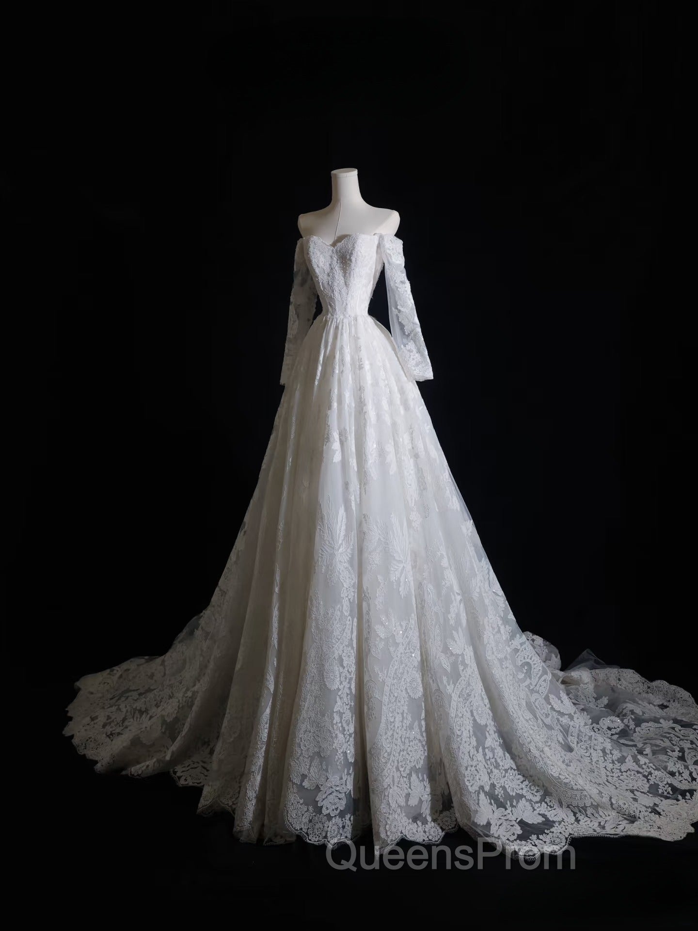 Timeless A Line Off The Shoulder White Lace Long Sleeves Wedding Dress Bridal Dress Secondary image