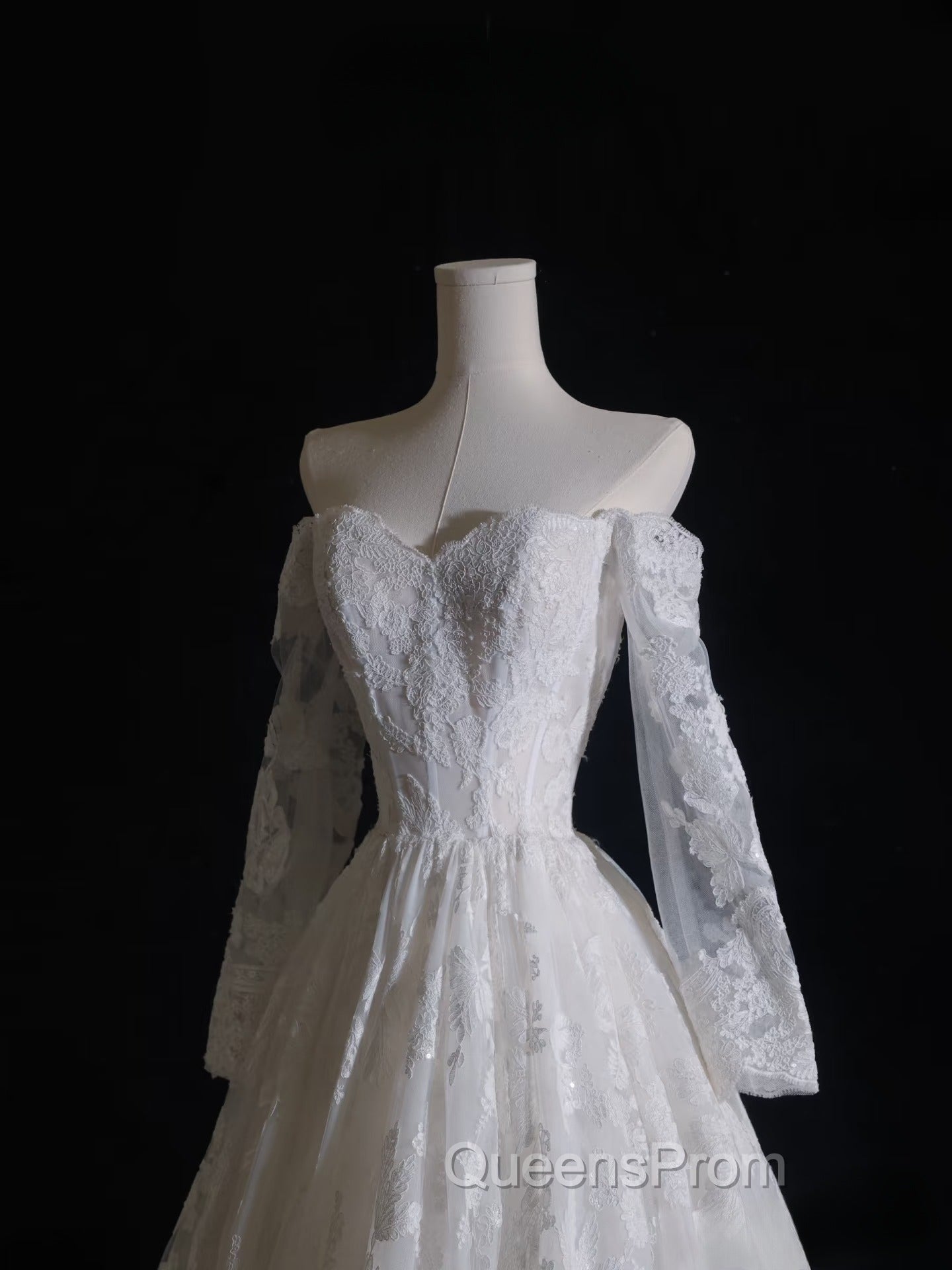 Timeless A Line Off The Shoulder White Lace Long Sleeves Wedding Dress Bridal Dress