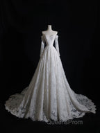 Timeless A Line Off The Shoulder White Lace Long Sleeves Wedding Dress Bridal Dress