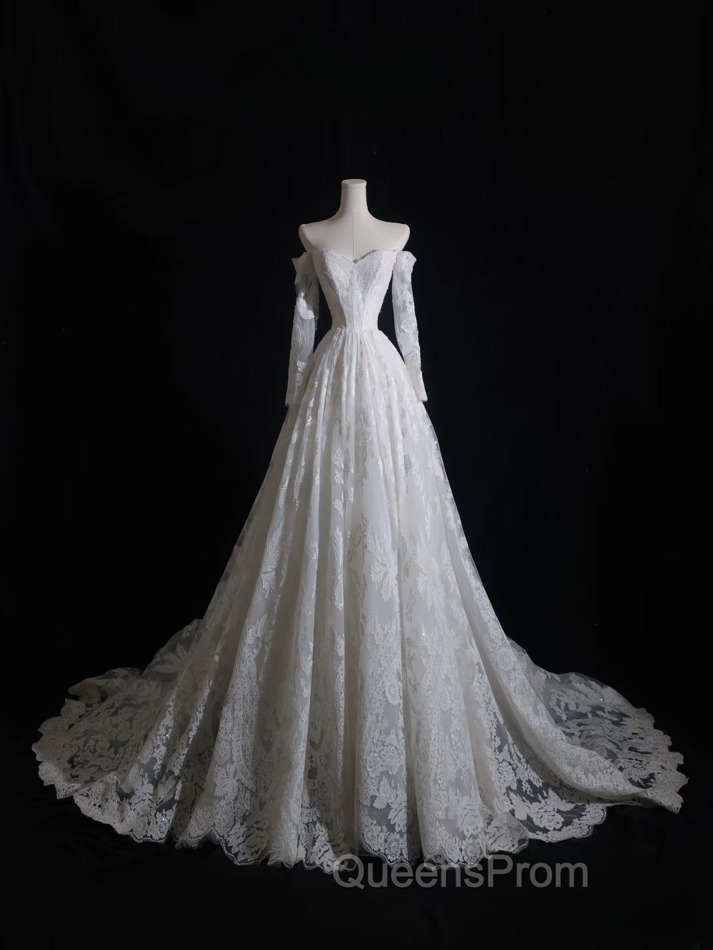 Timeless A Line Off The Shoulder White Lace Long Sleeves Wedding Dress Bridal Dress