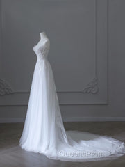 Timeless A Line Sweetheart Lace Tulle White Wedding Dress Brides Dress