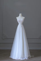 Timeless A Line Sweetheart Lace Tulle White Wedding Dress Brides Dress