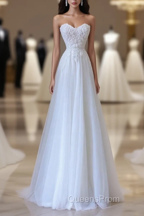 Timeless A Line Sweetheart Lace Tulle White Wedding Dress Brides Dress Main image