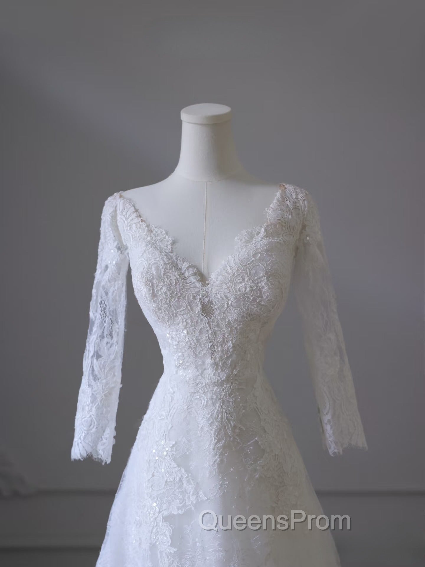 Timeless A Line V Neckline Tulle White Lace Long Wedding Dress Bridal Dress