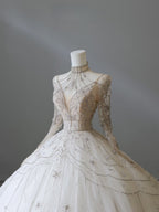 Timeless Ball Gown High Neckline Tulle Long Sleeves Wedding Dress Bridal Dress