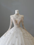 Timeless Ball Gown High Neckline Tulle Long Sleeves Wedding Dress Bridal Dress