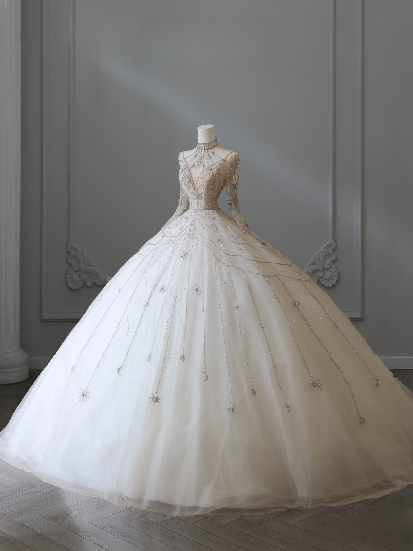 Timeless Ball Gown High Neckline Tulle Long Sleeves Wedding Dress Bridal Dress