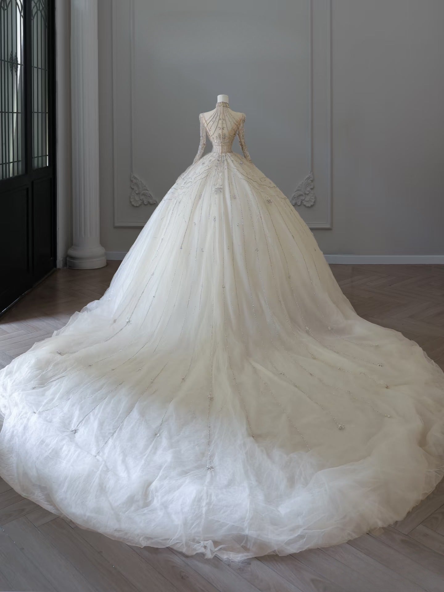 Timeless Ball Gown High Neckline Tulle Long Sleeves Wedding Dress Bridal Dress