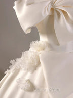 Timeless Ball Gown Off The Shoulder Short Sleeves Satin White Wedding Dress Brides Dress
