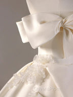 Timeless Ball Gown Off The Shoulder Short Sleeves Satin White Wedding Dress Brides Dress