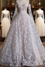 Timeless Ball Gown Off The Shoulder White Lace Long Wedding Dress Bridal Dress