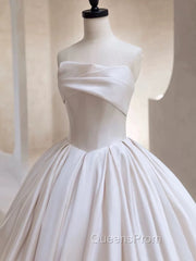 Timeless Ball Gown Strapless Satin White Wedding Dress Brides Dress