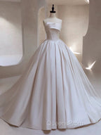 Timeless Ball Gown Strapless Satin White Wedding Dress Brides Dress
