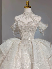 Timeless Ball Gown Sweetheart Short Sleeves Lace White Wedding Dress Brides Dress