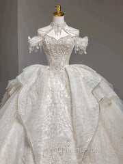 Timeless Ball Gown Sweetheart Short Sleeves Lace White Wedding Dress Brides Dress