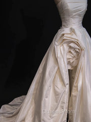 Timeless High Low Strapless Satin Ivory Wedding Dress Brides Dress