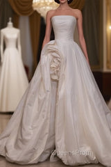 Timeless High Low Strapless Satin Ivory Wedding Dress Brides Dress