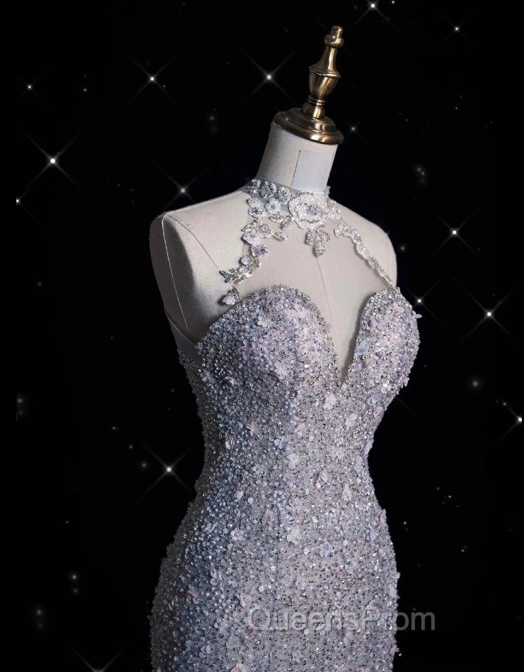 Timeless Mermaid High Neckline Sequin Ruffles Long Wedding Dress Bridal Dress Secondary image
