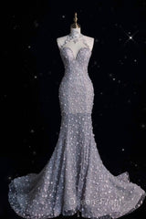 Timeless Mermaid High Neckline Sequin Ruffles Long Wedding Dress Bridal Dress