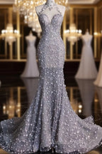 Timeless Mermaid High Neckline Sequin Ruffles Long Wedding Dress Bridal Dress