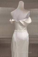 Timeless Mermaid Off The Shoulder Short Sleeves White Satin Wedding Dress