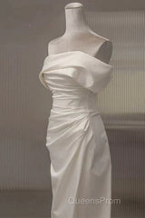 Timeless Mermaid Off The Shoulder Short Sleeves White Satin Wedding Dress
