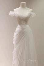 Timeless Mermaid Off The Shoulder Tulle White Wedding Dress