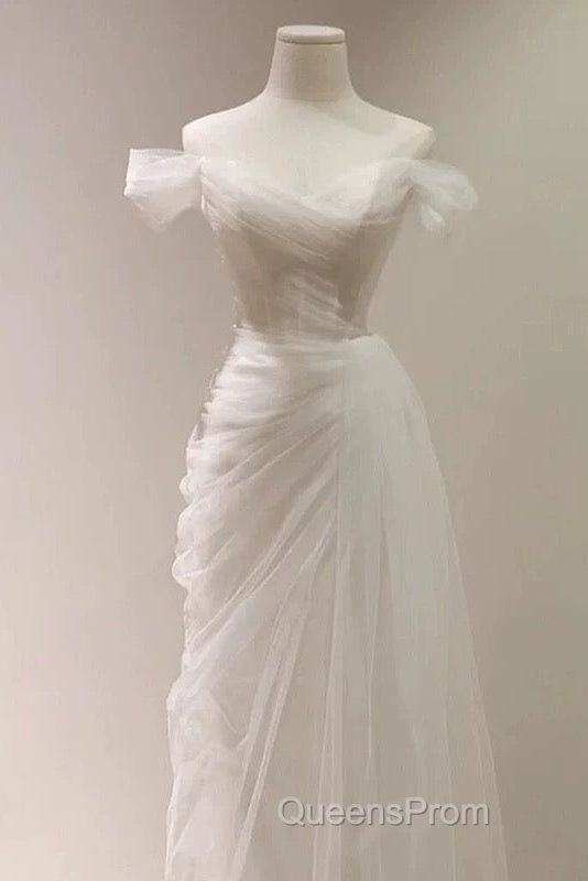 Timeless Mermaid Off The Shoulder Tulle White Wedding Dress