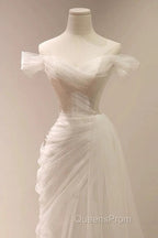Timeless Mermaid Off The Shoulder Tulle White Wedding Dress