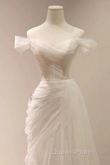 Timeless Mermaid Off The Shoulder Tulle White Wedding Dress
