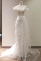 Timeless Mermaid Off The Shoulder Tulle White Wedding Dress