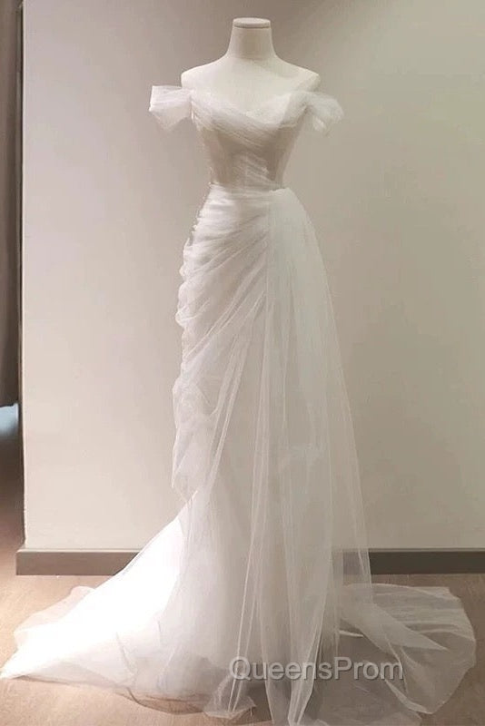 Timeless Mermaid Off The Shoulder Tulle White Wedding Dress