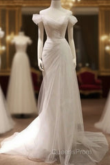 Timeless Mermaid Off The Shoulder Tulle White Wedding Dress