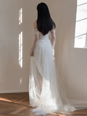 Timeless Mermaid Off The Shoulder White Tulle Long Wedding Dress Bridal Dress
