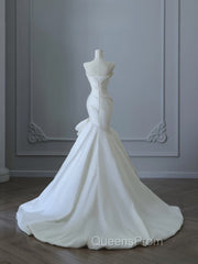 Timeless Mermaid Strapless Satin Ivory Long Wedding Dress Bridal Dress